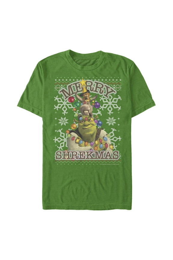 Men's Shrek Merry Shrekmas Snowflakes Graphic T-Shirt