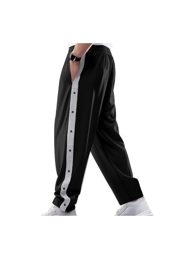 Men's Side Snap Button Sweatpants Elastic Waisted Y2K Track Pants Open Bottom Workout Straight Leg Trousers