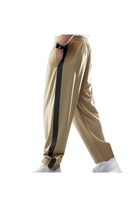 Men's Side Snap Button Sweatpants Elastic Waisted Y2K Track Pants Open Bottom Workout Straight Leg Trousers