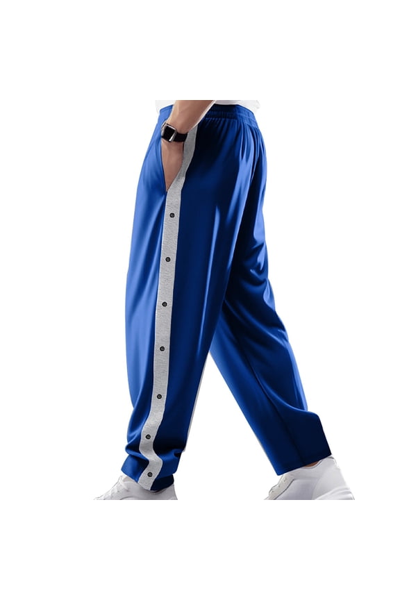 Men's Side Snap Button Sweatpants Elastic Waisted Y2K Track Pants Open Bottom Workout Straight Leg Trousers
