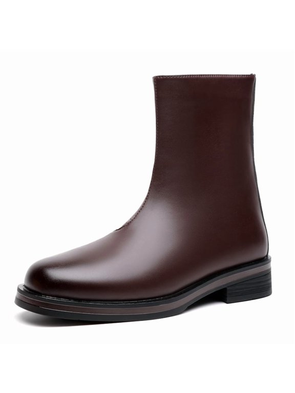 Men's Side Zip Mid Calf Chelsea Style Boots, Adult Male Round Toe Smooth Upper Footwear with Low Block Outsole for Daily Wear and Business Casual Outfits