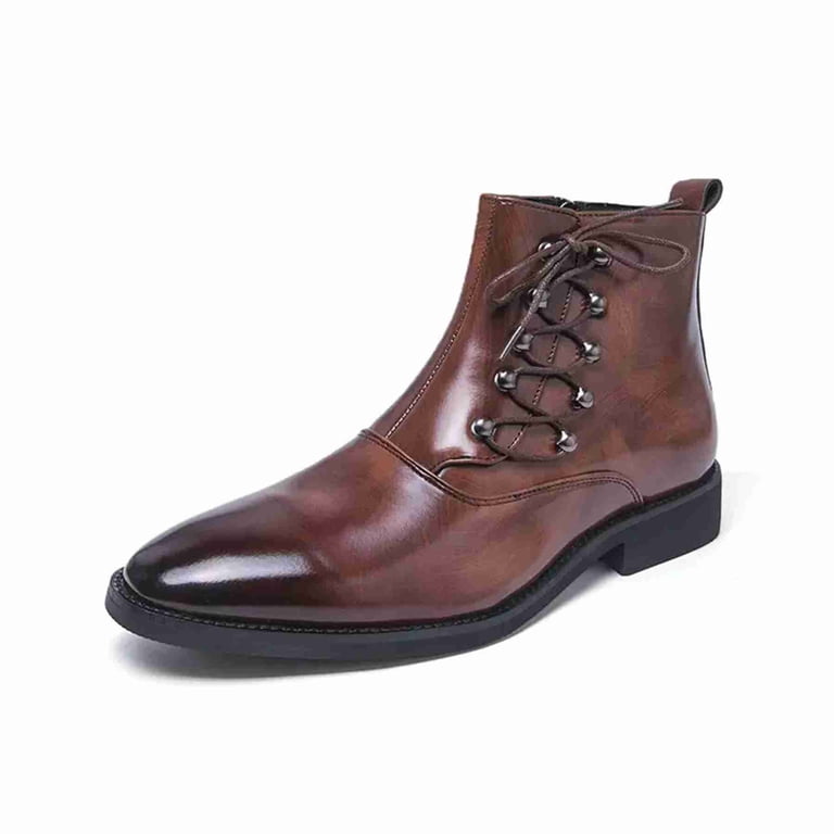 mens patent leather dress boots Men's Side Zipper Ankle Boots, Lace-Up Formal for Business, Classic Business Formal High-Top Leather Boots STRETCH LINEN
