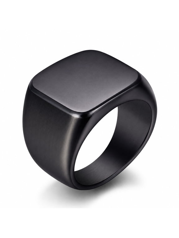Men's Signet Ring, Stainless Steel Square Ring for Men, Matte Flat Top