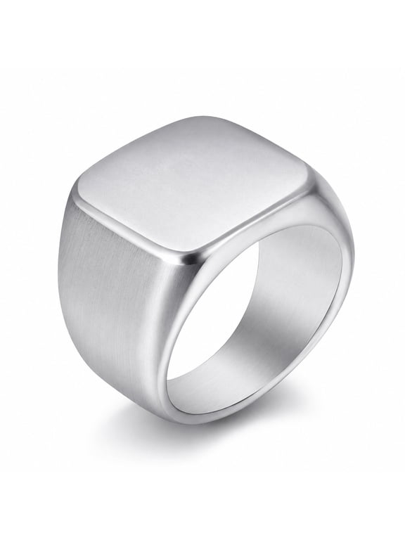Men's Signet Ring, Stainless Steel Square Ring for Men, Matte Flat Top