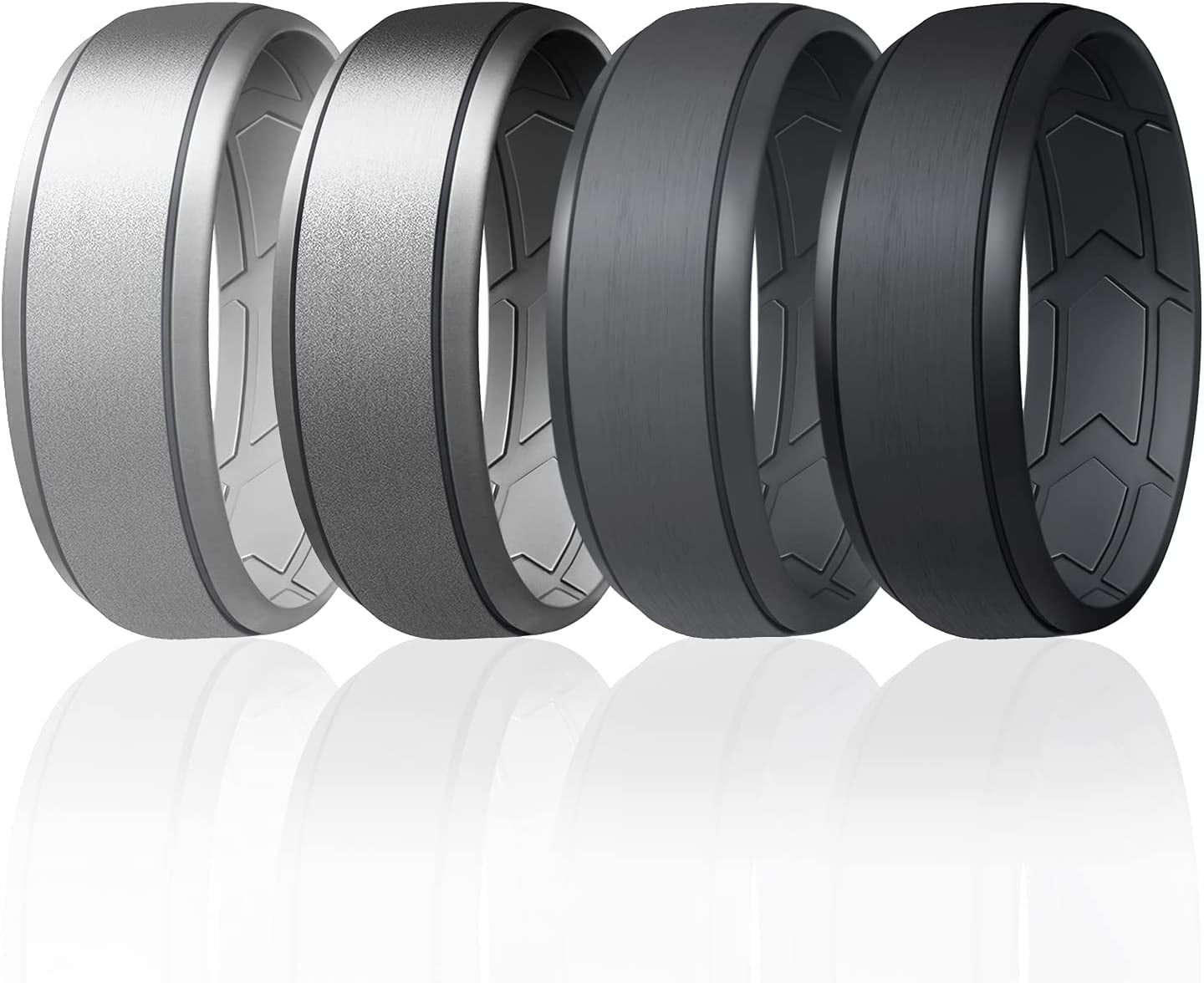 ZZZL Men's Silicone Wedding Band, Comfort Fit, Men's Wedding Band, Durable Rubber Engagement Ring, Enhanced Breathability, Inner Arrow Groove, Multipack, Multicolor