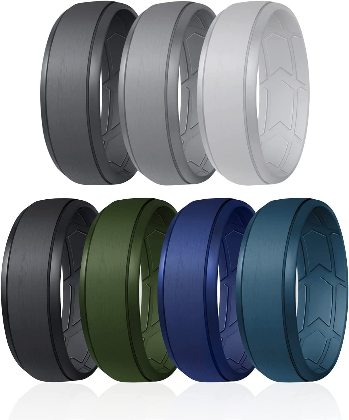 ZZZL Men's Silicone Wedding Band, Comfort Fit, Men's Wedding Band, Durable Rubber Engagement Ring, Enhanced Breathability, Inner Arrow Groove, Multipack, Multicolor