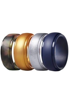 Men's Silicone Wedding Ring, Step Edge, with Breathable Grooves - 8mm Wide, 2.5mm Thick - 10