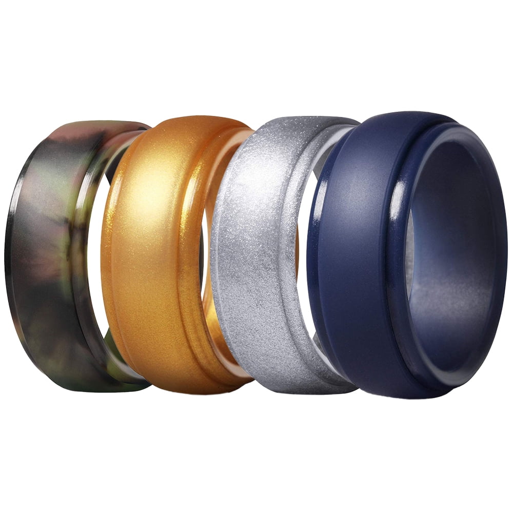 Men's Silicone Wedding Ring, Step Edge, with Breathable Grooves 8mm