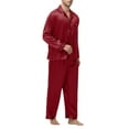 thumbnail image 1 of Men's Silk Feel Pajama Set Long Sleeve Turn Down Collar Button Closure Loungewear 100% Polyester, 1 of 7