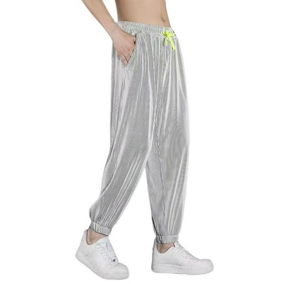 Men's Silk Joggers Summer Lightweight Loose Fit Athletic Casual Trousers with Nine Point Design for Comfortable Stylish Wear Casual Pants Elastic Waist Straight Work Pants for Men