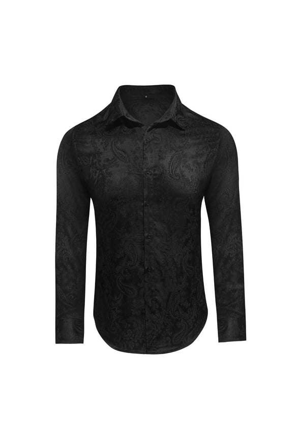 Men’s Silk Paisley Western Dress Shirt Long Sleeve Button Down Casual Regular Fit Shirt for Party and Wedding