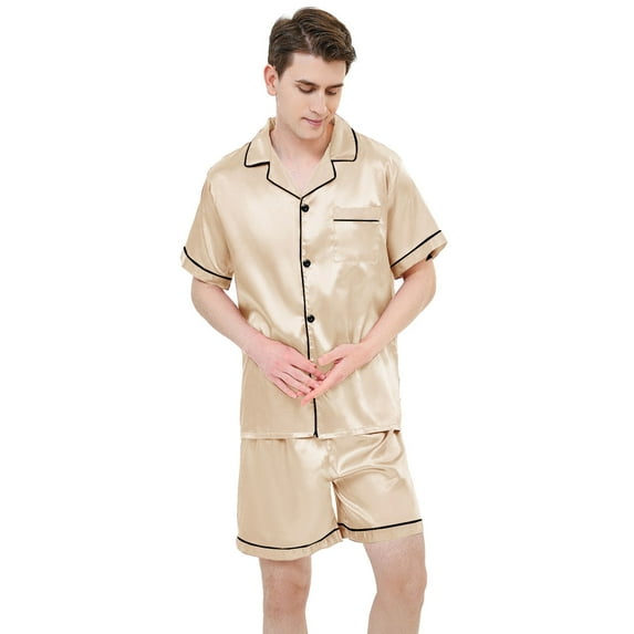 Men's Silk Pajama Set | Silky Satin | Short Sleeve Top and Shorts | Button Pajama Set
