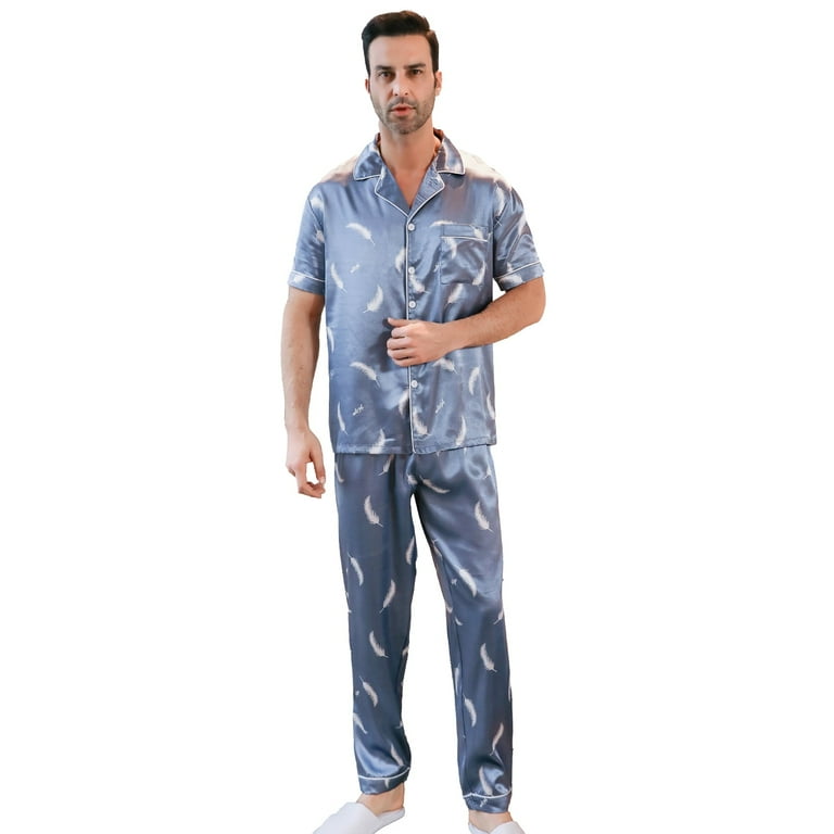 Men s Silk Pajama Set Silky Satin Short Sleeve Top and Shorts Button Pajama Set Walmart