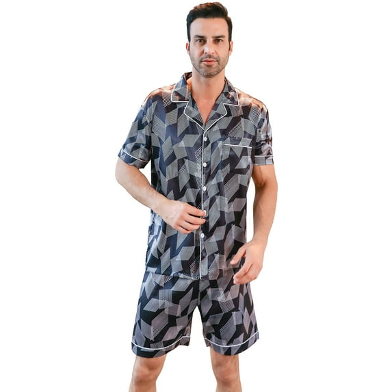 Men's Silk Pajama Set | Silky Satin | Short Sleeve Top and Shorts | Button Pajama Set