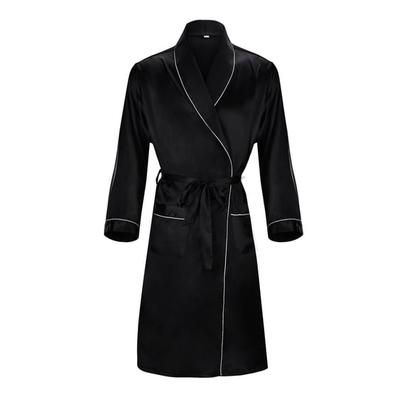 Men's Silk Robe for Wear and Sleepwear Exquisite Soft Long Sleeve Kimono Style Bathrobe for Comfortable Home Attire Black 3XL