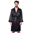 thumbnail image 1 of Men's Silk Robe for Wear and Sleepwear Exquisite Soft Long Sleeve Kimono Style Bathrobe for Comfortable Home Attire Black L, 1 of 7
