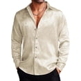 thumbnail image 1 of Men's Silk Satin Dress Shirts Jacquard Long Sleeve Floral Button Up Shirts Party Prom Wedding Shirt, 1 of 5