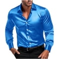 thumbnail image 1 of Men's Silk Satin Dress Shirts Long Sleeve Button Up Shirts Party Prom Wedding Shirt Retro Casual Regular Fit Blouse, 1 of 5