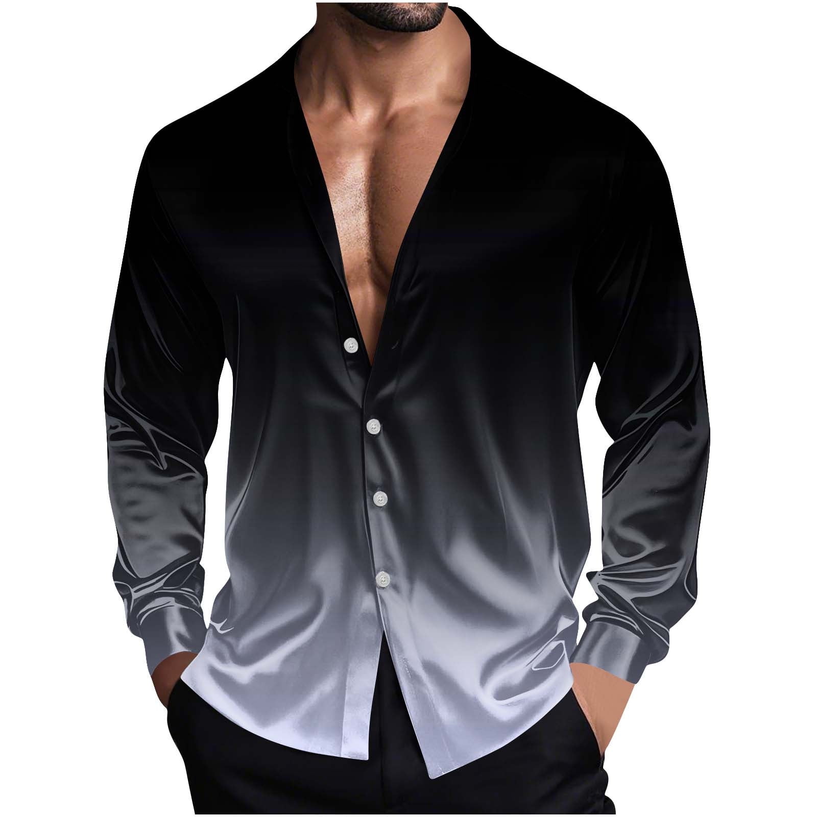 green emerald velvet dress Hisdern Men's Black Gold Splicing Dress Shirt for Office Wear L main image 0