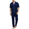 thumbnail image 1 of Men's Silk Satin Pajama Set Short Sleeve Classic Sleepwear Button Down Loungewear with Long Pants, 1 of 6
