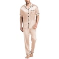 thumbnail image 1 of Men's Silk Satin Pajama Set Short Sleeve Classic Sleepwear Button Down Loungewear with Long Pants, 1 of 7