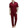 thumbnail image 1 of Men's Silk Satin Pajama Set Short Sleeve Classic Sleepwear Button Down Loungewear with Long Pants, 1 of 7