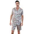 thumbnail image 1 of Men's Silk Satin Pajama Set Short Sleeve Classic Sleepwear Button Down Loungewear with Long Pants, 1 of 6