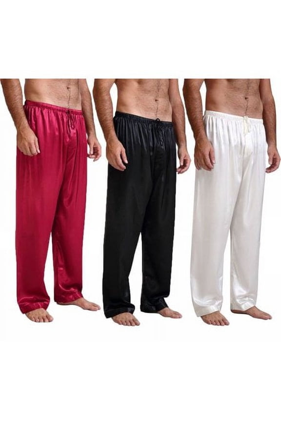 Men's Silk Satin Pajamas Pants Sleep Bottoms Nightwear Trousers