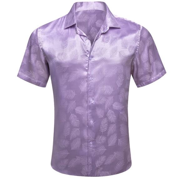 Men's Silk Shirt Paisley Floral Jacquard Short Sleeve Button Down Dress Shirts Formal Casual Wedding Party