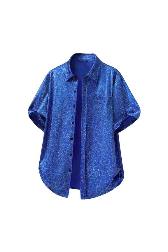 Men's Silk Shirt Paisley Floral Short Sleeve Button Down Dress Shirts formal Casual Western Wrinkle Free Summer Party Prom with Pocket Blue