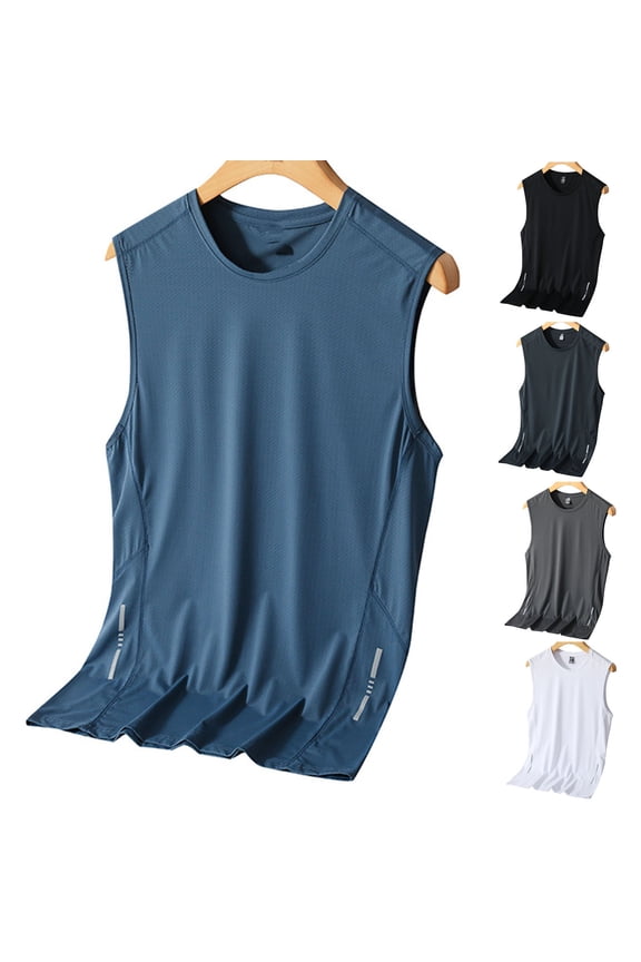 Men's Silk Tank Tops Sleeveless Ice Silk Undershirt Super Absorbent and Breathable Classic Shirts Size L-4XL White