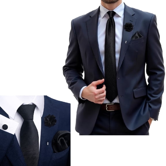 Men's Silk Tie Set, Jacquard Woven Paisley Stripe Plaid Necktie with Pocket Square Cufflinks Lapel Pin, Wedding Gift