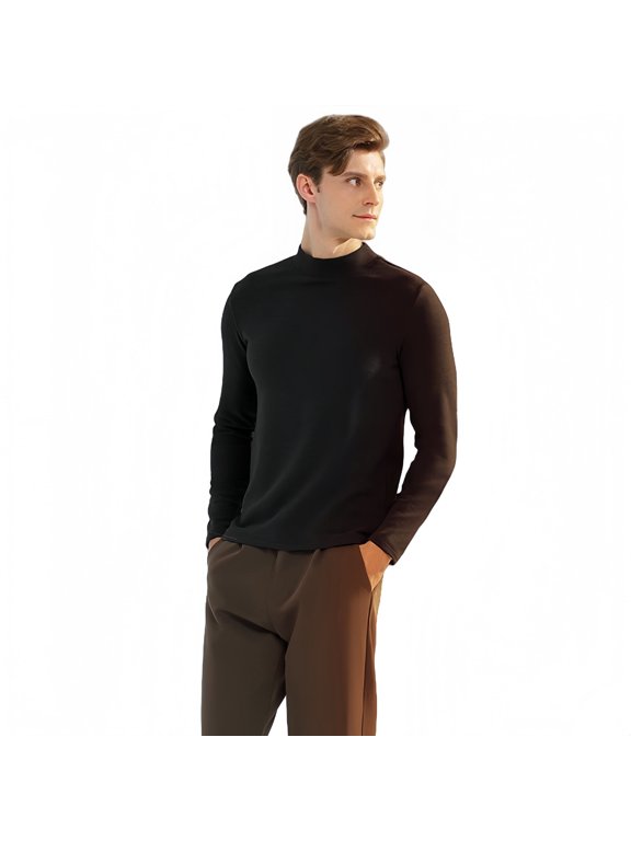 Men's Silk & Wool Blend Thermal Underwear Shirt, Mid Neck Base Layer with Air Layer Technology, Warm +6°C, Black, Sizes L