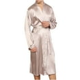 thumbnail image 1 of Men's Silky Satin Robe Long Sleeve House Kimono Bathrobe with Belt Comfy Solid Color V Neck Long Lightweight Sleepwear, 1 of 5
