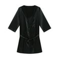 thumbnail image 1 of Men's Silky Satin Robe Solid Color Kimono Long Sleeve Bathrobe with Belt Lightweight Soft Comfort Short Loungewear Nightwear, 1 of 4