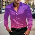 thumbnail image 1 of Men's Silky Satin Shirts Long Sleeve Button Down Gradient Color Collared Blouses Dressy Casual Fall Spring Tops (M, Hot Pink), 1 of 7