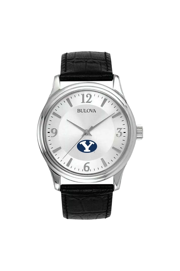 Men's Silver BYU Cougars Leather Watch
