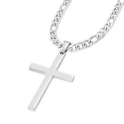 99PENDANTS Men's Silver Cross Pendant & Figaro Chain Stainless Steel Necklace Set
