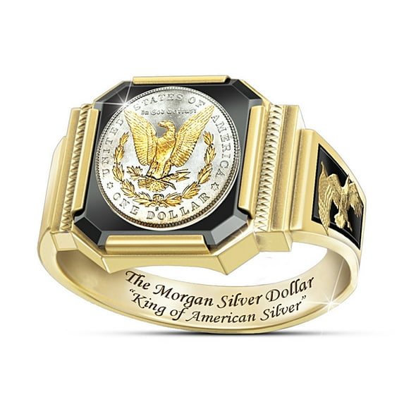 Men's Silver King Eagle Dollar Gold Plated Two-Color Ring