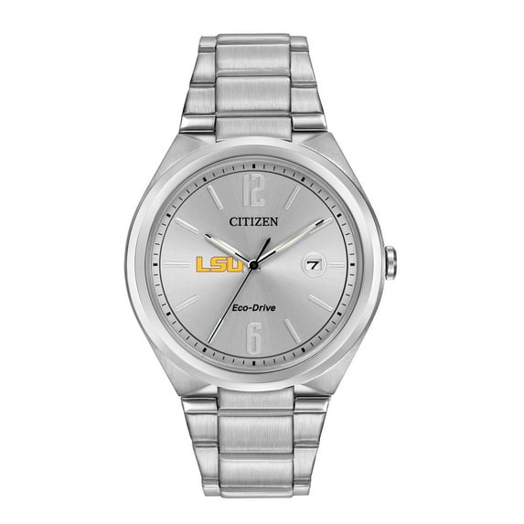 Men's Silver LSU Tigers Citizen Eco-Drive Stainless Steel Watch