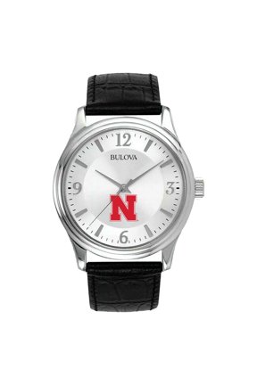 Men's Silver Nebraska Huskers Leather Watch