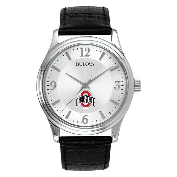 Men's Silver Ohio State Buckeyes Leather Watch