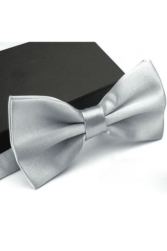 Men's Silver Pre-Tied Bow Tie, Adjustable Neckband for Formal Wear
