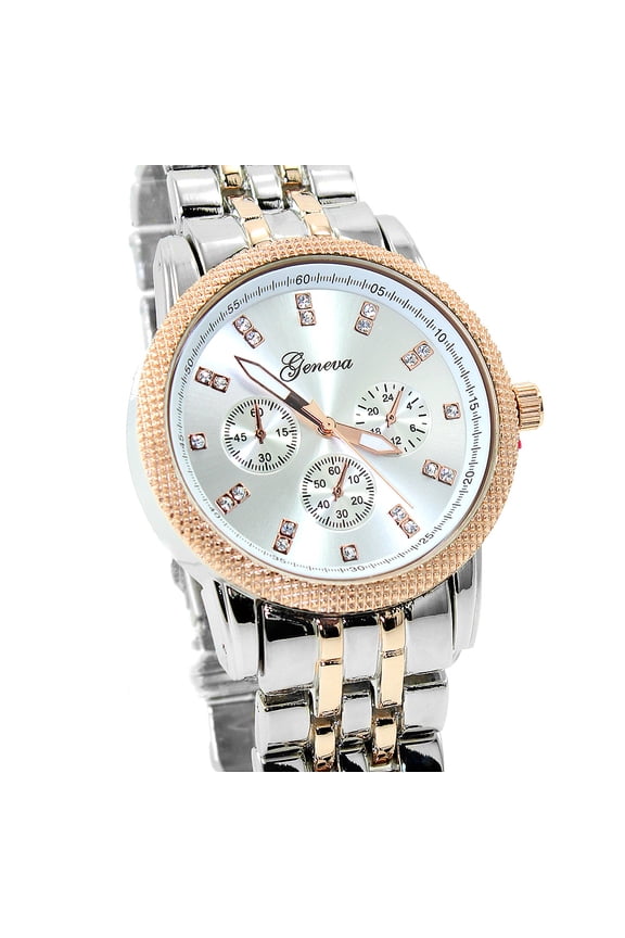 Mens Silver & Rose Gold Tone Business Dress Watch 6143mm