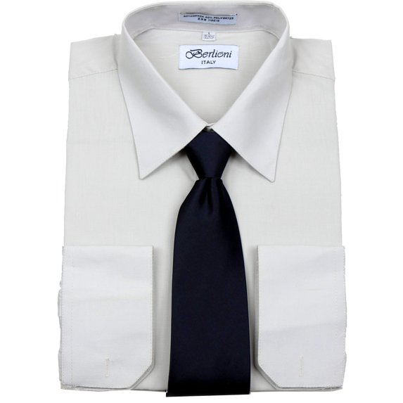Men's Silver Solid Dress Shirt and Tie Set
