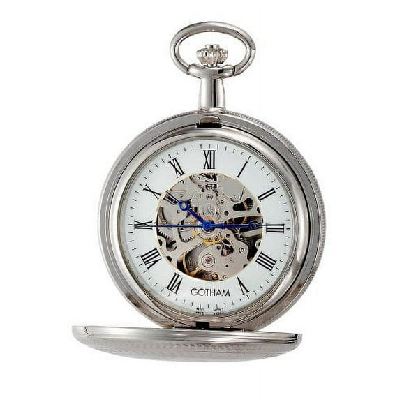 Men's Silver-Tone 17 Jewel Mechanical Double Cover Pocket Watch # GWC14051S