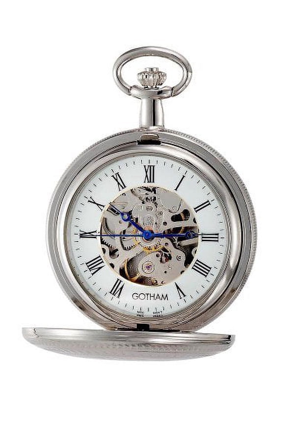 Men's Silver-Tone 17 Jewel Mechanical Double Cover Pocket Watch # GWC14051S
