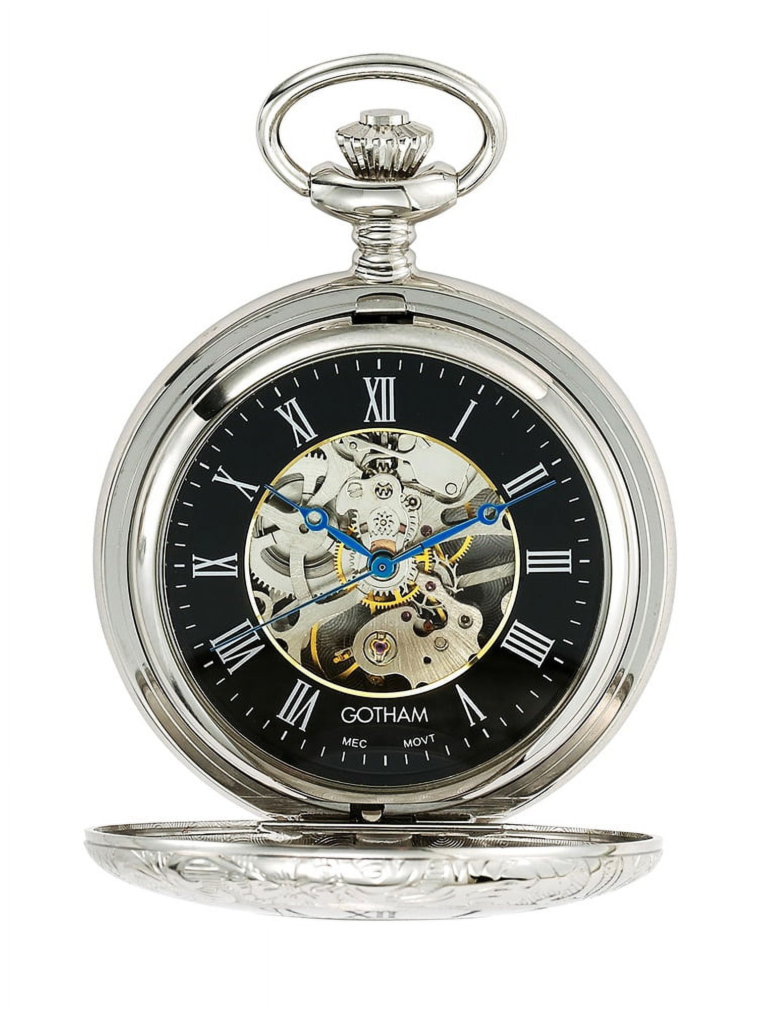 Men's Silver-Tone 17 Jewel Mechanical Exhibition Pocket Watch # GWC14040SB