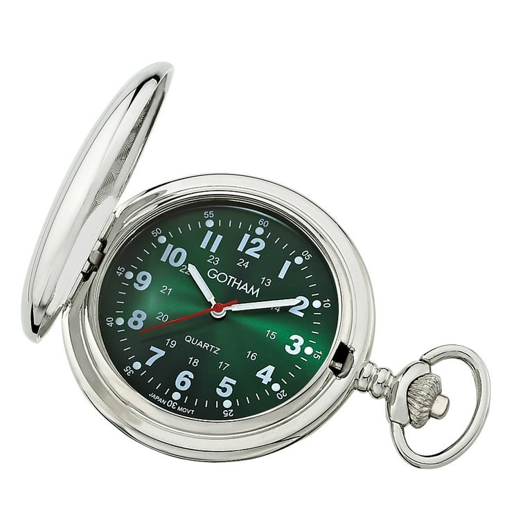 Men's Silver-Tone Polished Finish Covered Quartz Pocket Watch with