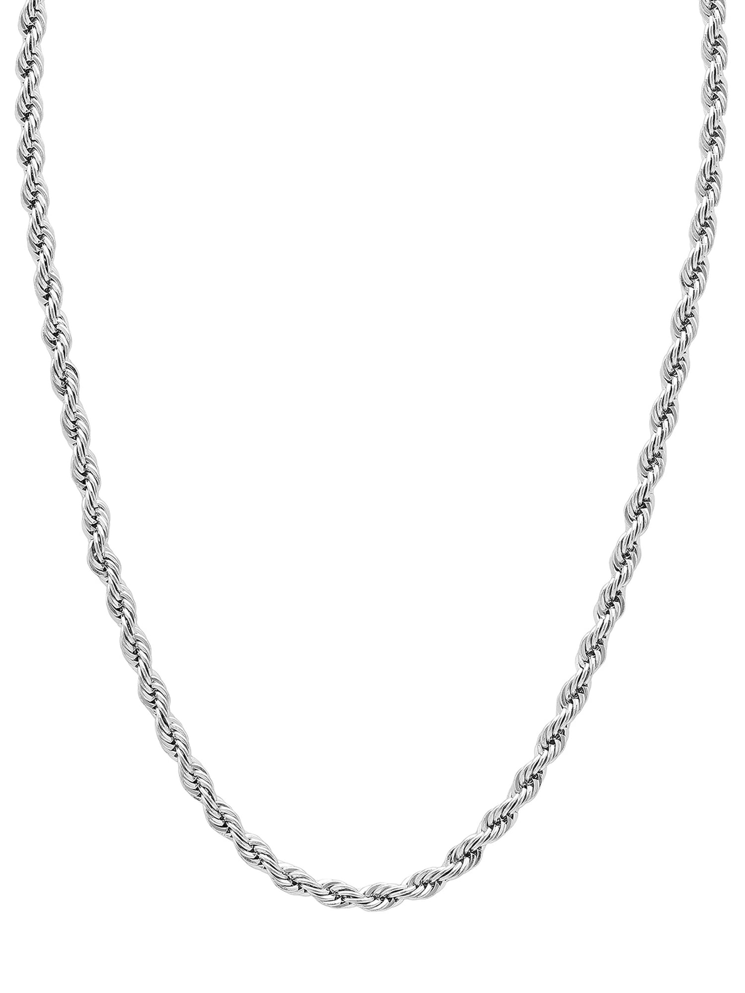 Men's Silver-Tone Stainless Steel 2.3MM Rope Link 20" Chain Necklace - Brilliance Fine Jewelry